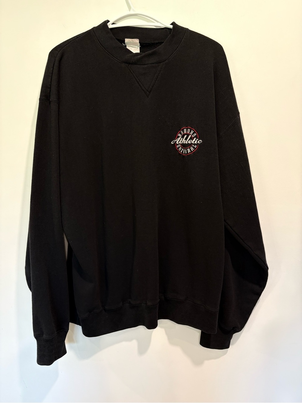 Vintage 90s Brooks Athletic Black Crewneck Sweatshirt XL Embroidered Logo Retro